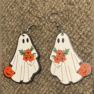 Wooden Pumpkin & Ghost Decor Drop Earrings